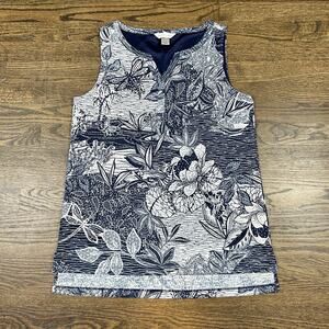 Christopher & Banks Shirt Women Small Blue White Floral Sleeveless V Neck Blouse